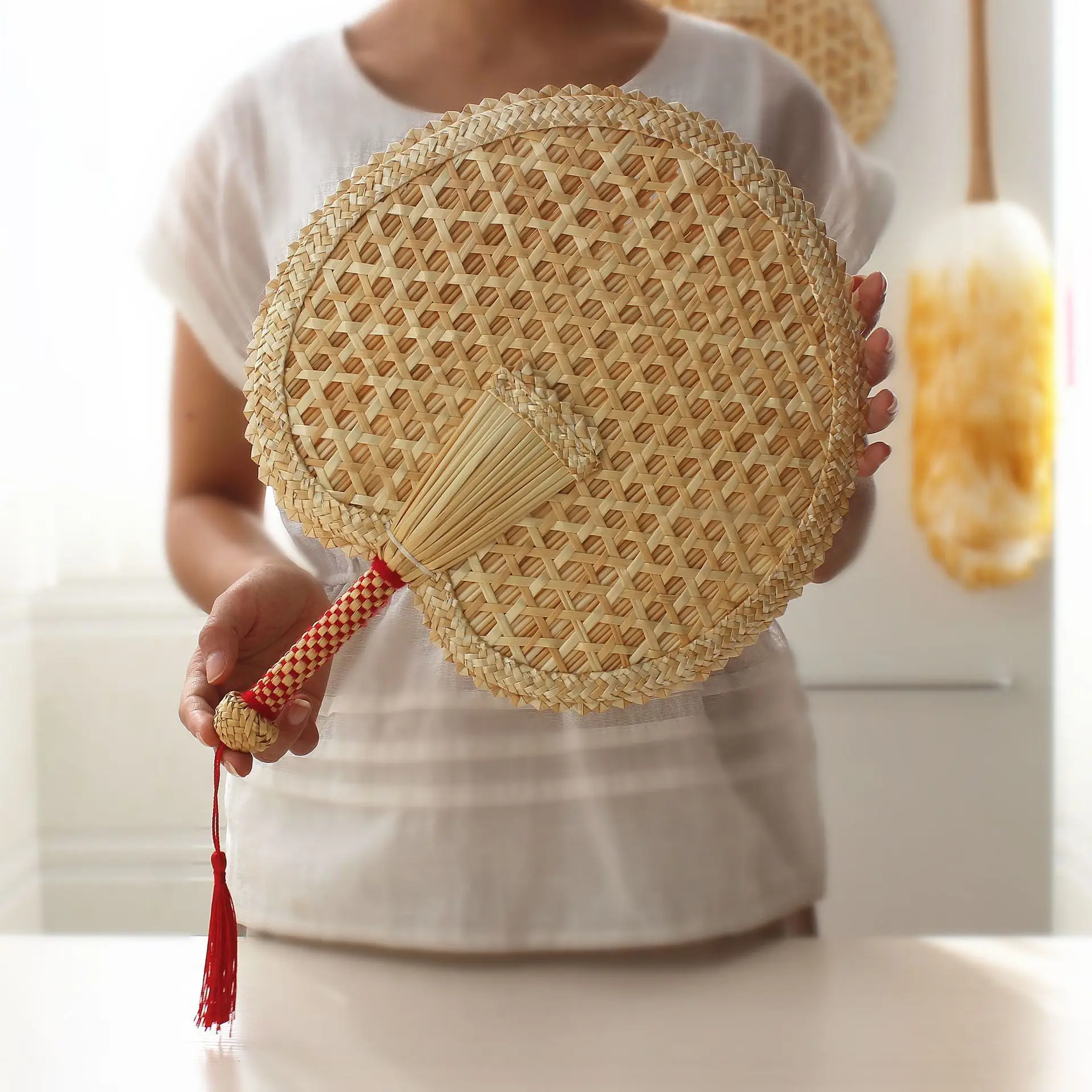 Креативные ручной работы Natrual бамбуковые китайские ручные вееры набор не складные плетеные соломы портативное персонализированное украшение подарок
