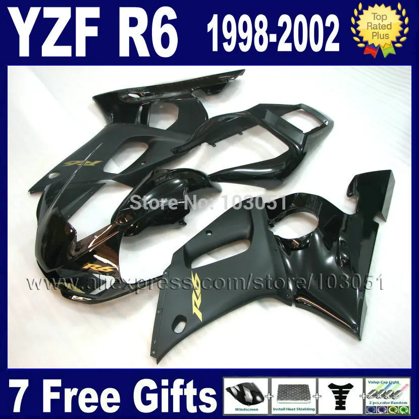 

Custom Motorcycle full fairings for YAMAHA R6 1998 1999 2002 black YZF R6 98 99 00 01 02 Fairing Body Repair parts