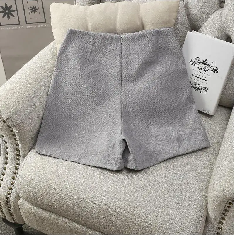 2017 Women Shorts Wide Leg Womens Cotton Blends Shorts High Waist Front Zipper Shorts with Pockets Sexy Mini Shorts Skirt