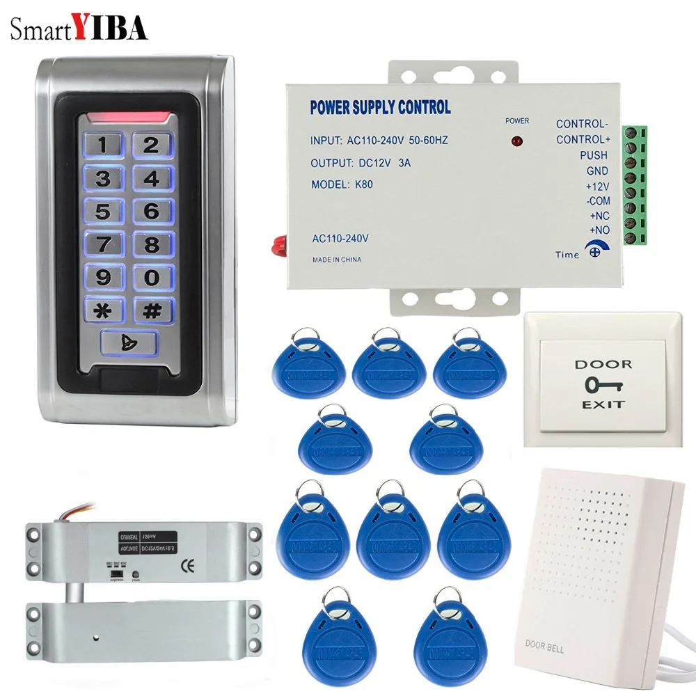 

SmartYIBA Keypad RFID 125khz Access Control System Proximity Card Standalone 2000 Users Door Lock Control System Power Supply