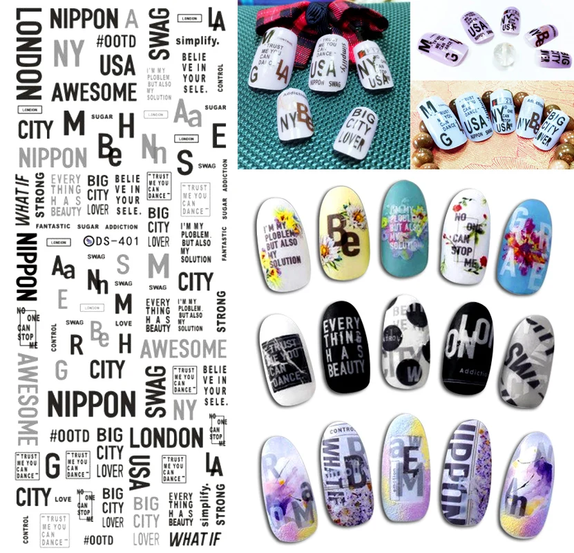 

Letter Pattern Similar To Newspaper Style Design Nail Art Sticker Water Decal Multiple Pattern Stickers For Nails Manicure DS401