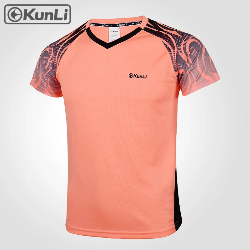 Kunli short tennis shirt men outdoor sports badminton clothing running clothing T-shirt basketball Volleyball shirt - Цвет: light orange