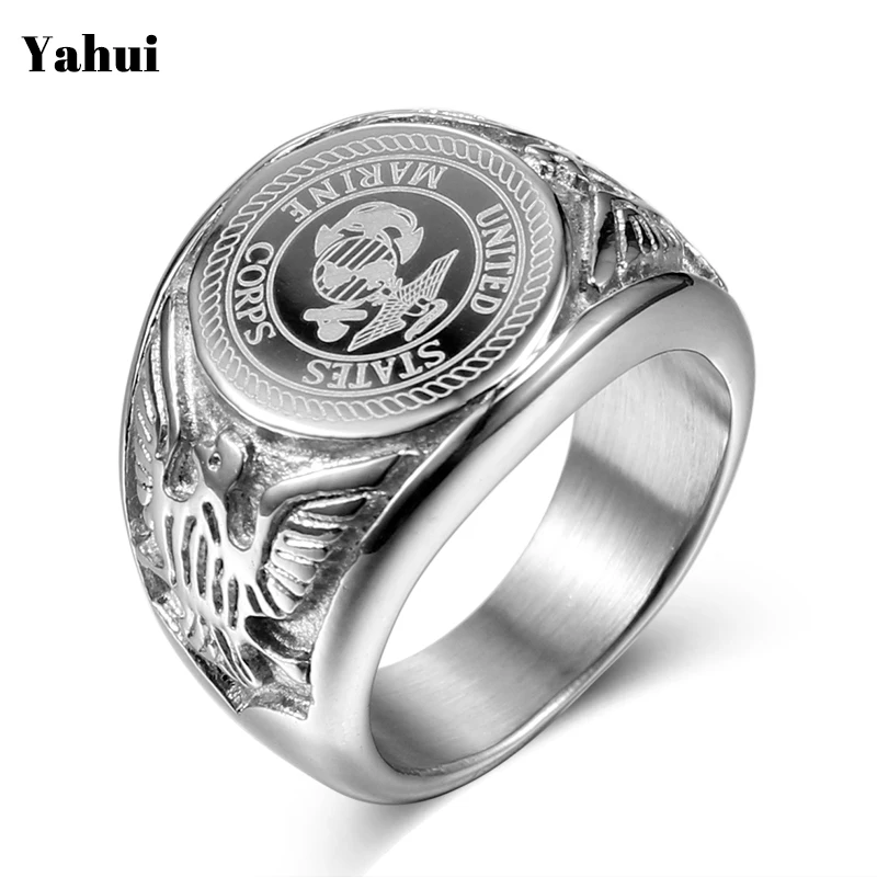 

YaHui USA Military Ring United States MARINE CORPS US ARMY Men Signet Rings Fashion Stainless Steel Jewelry