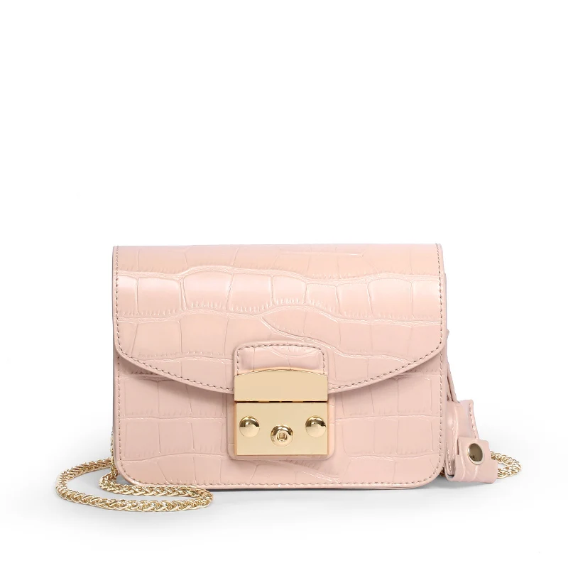 LACATTURA женские сумки из крокодиловой кожи, сумки-мессенджеры на цепочке, женская сумка на плечо с клапаном, модная сумка через плечо для женщин s - Цвет: Pink