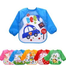 Милые Мультяшные детские нагрудники с длинными рукавами, художественный фартук с животными, детские комбинезоны для кормления, Детские Водонепроницаемые комбинезоны для малышей, I0127