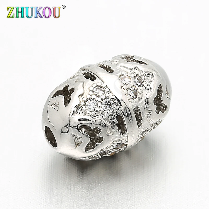 

8*11mm Brass Cubic Zirconia Hollow Oval Spacer Beads DIY Jewelry Bracelet Necklace Making,Hole: 1.7mm, Model: VZ67