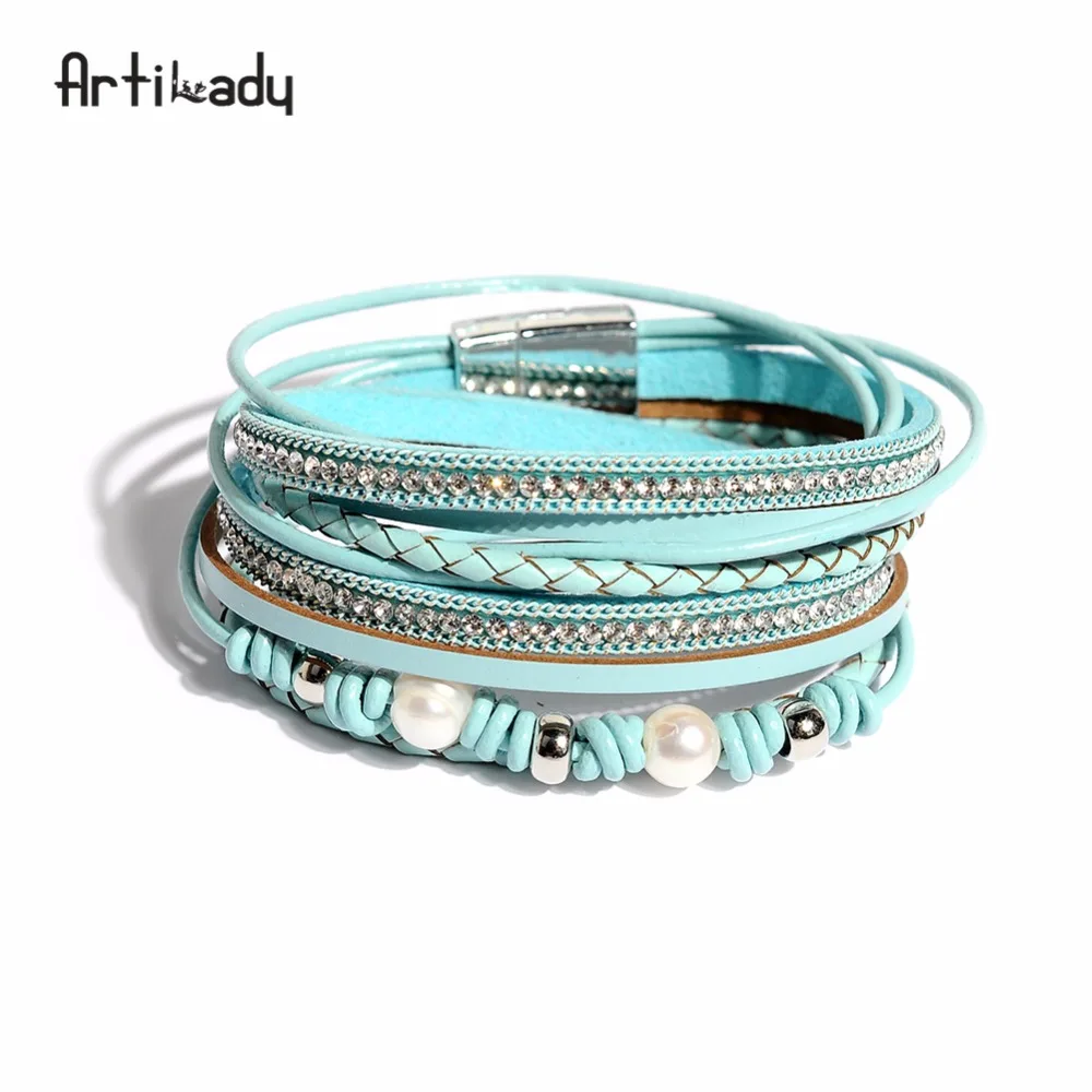 

Artilady freshwater pearl bracelet leather bracelet bangles for women pearl jewelry gift dropshipping