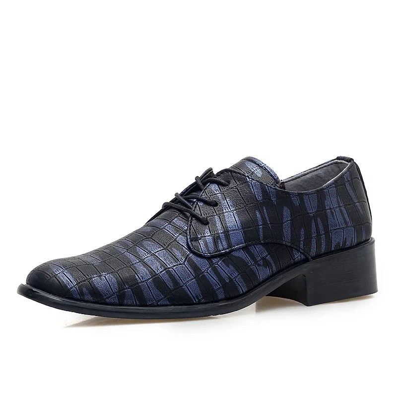 Merkmak/Коллекция года; мужские кожаные туфли с острым носком; модельные туфли на плоской подошве со шнуровкой и модным принтом; повседневные туфли-оксфорды для ночного клуба и бара; свадебные туфли - Цвет: Blue Dress Shoes
