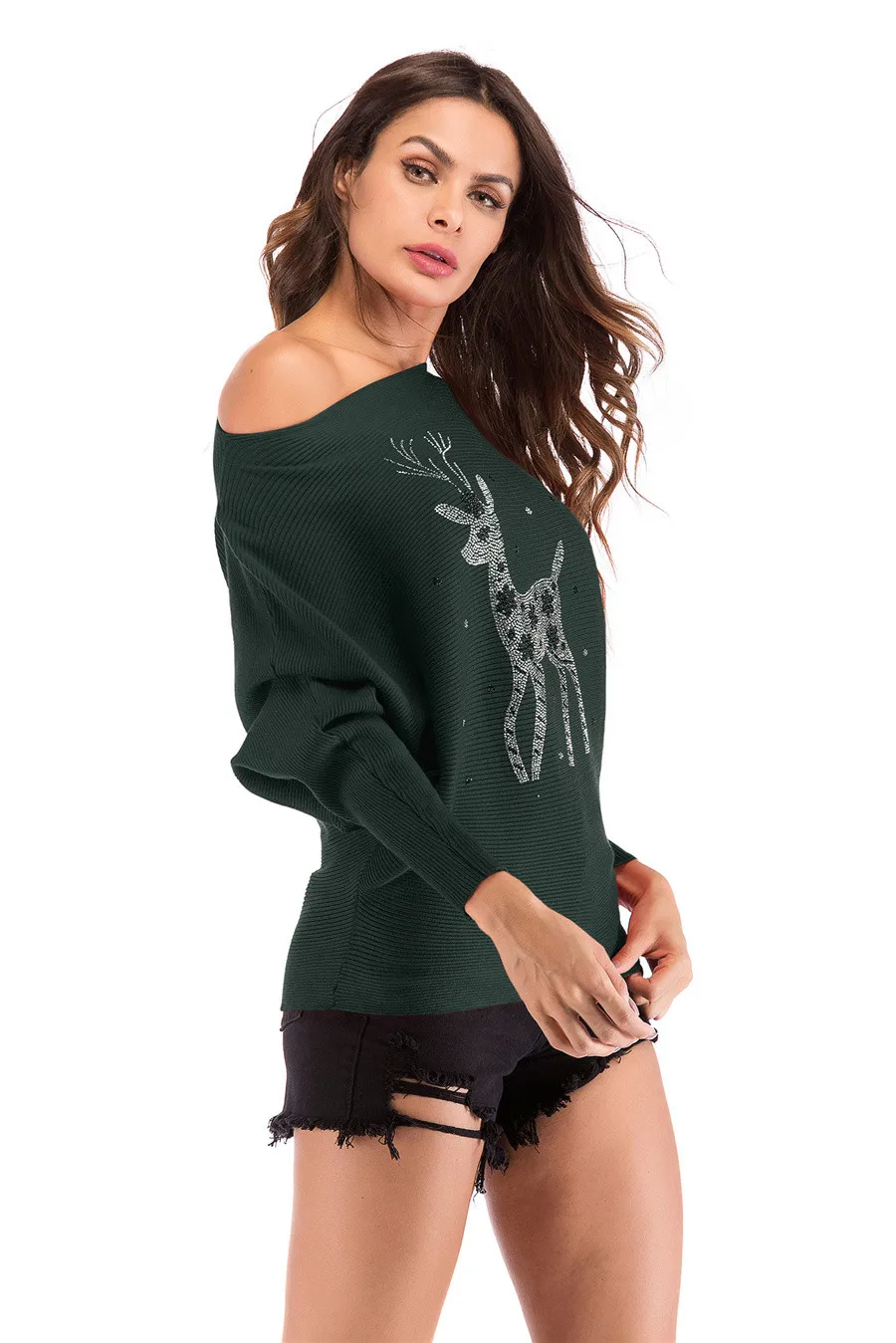 Gladiolus 2018 Autumn Winter Sweater Women Long Sleeve Rhinestone Pattern Slim Knitted Christmas Sweater Women Jumpers Pullover (68)