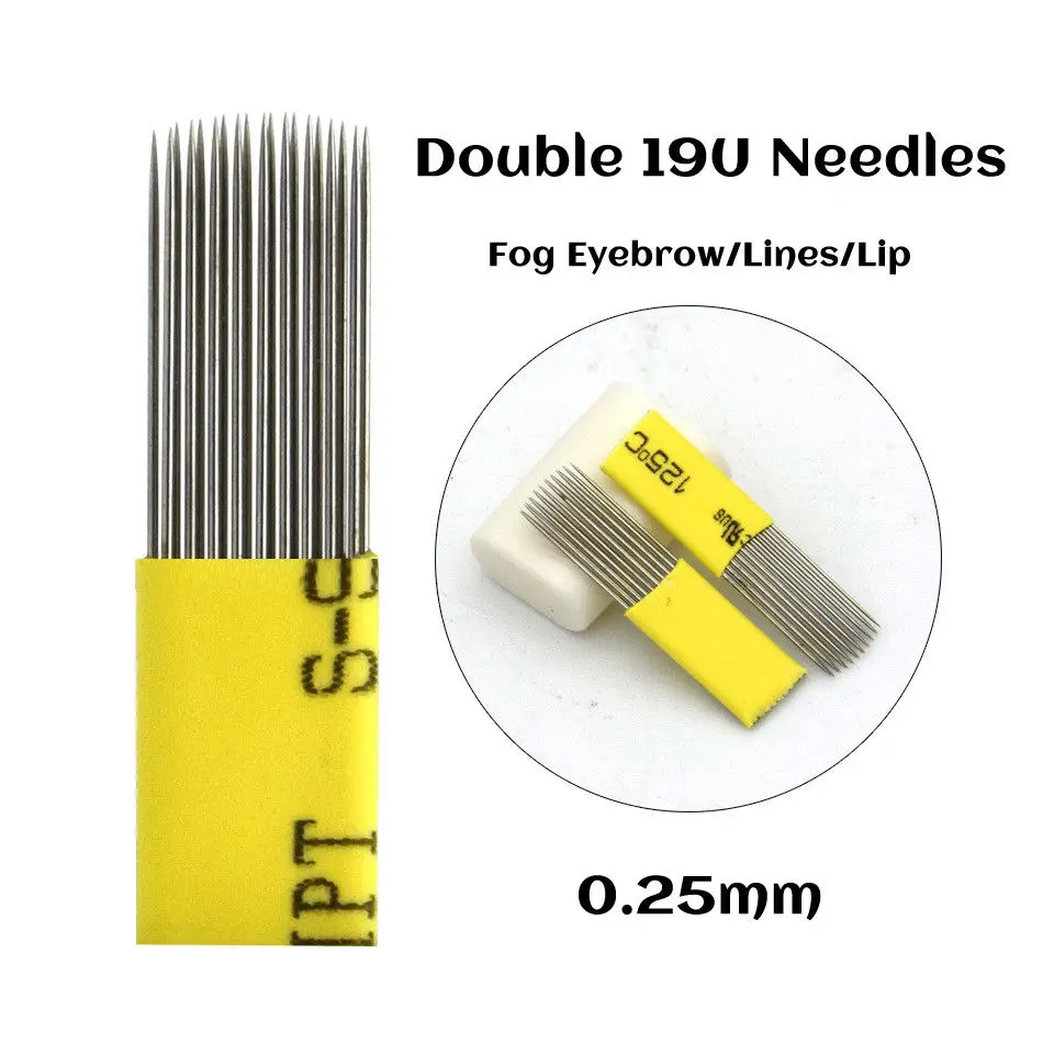 

50pcs Microblading Needles Double Row 19 U-shape Pins Manual Fog Eyebrow Tattoo Needles Permanent Makeup Needles Microblades