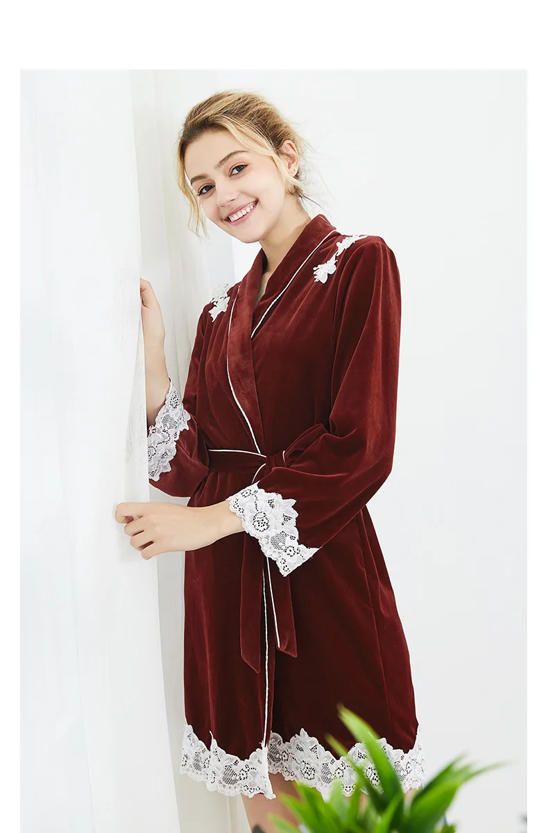 CherLemon бархат кружевной халат Для женщин осень-зима халат с длинными рукавами Новинка 2018 г. стильные кимоно пеньюар Femme супер мягкие пижамы