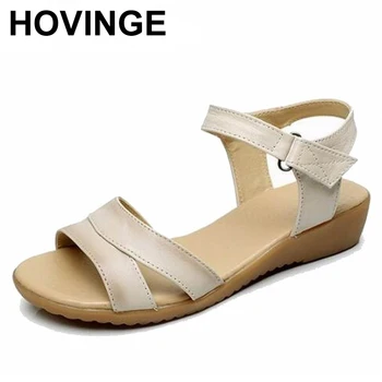 

HOVINGE Women Flats Sandals Plus Size 34-42 New Fashion Casual Woman Shoes Beige Black HY3318