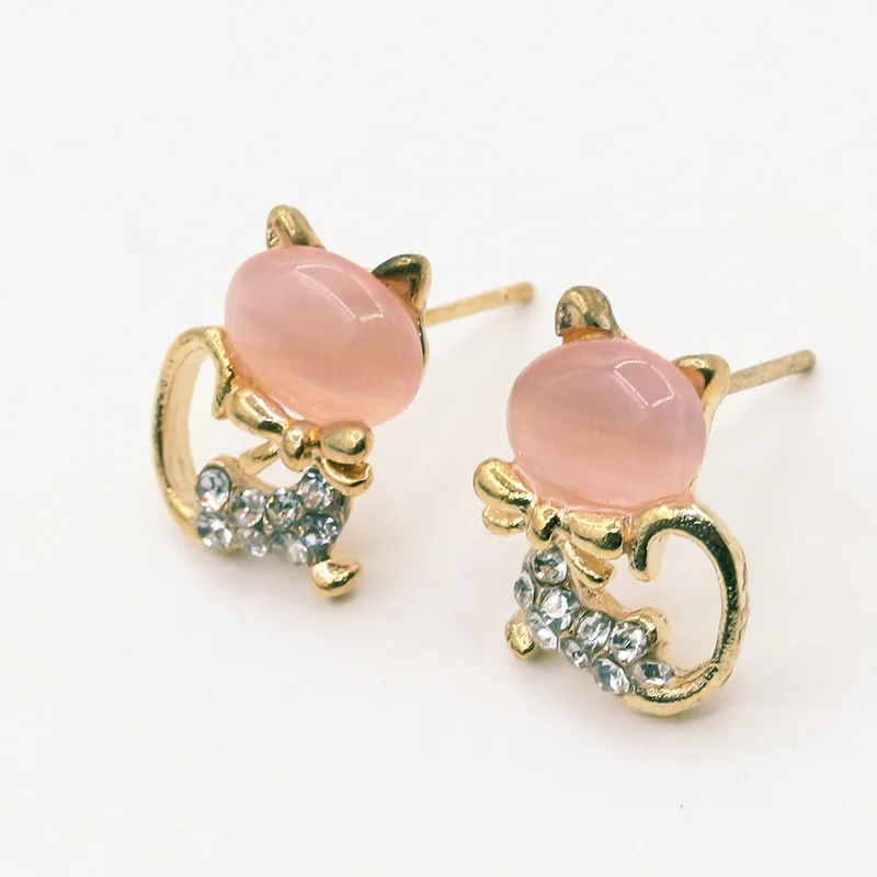

Women Men Pink Light Green Color Cat Stone Opal Earring Jewelry Accessories Rhinestone Crystal Lady Fashion Party