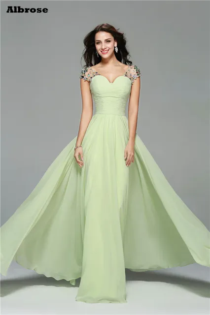 Yellowish Green Chiffon Y Beach Evening Dress Crystal Cap Sleeve Yellowish Green Chiffon Y Beach Evening Dress Crystal Cap Sleeve Evenning Dresses Long Backless Elegant Formal