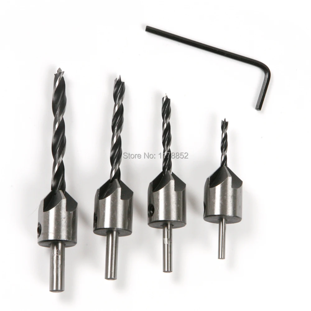 4pcs HSS 5 Flute Countersink Drill Bit Set Drill Press Set Chamfer