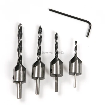 

4pcs HSS 5 Flute Countersink Drill Bit Set Drill Press Set Chamfer Reamer Woodworking Power Tools ,3mm-6mm