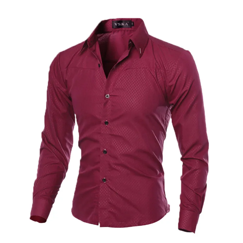 Fashion Men Luxury Casual Shirts Slim Fit Dress Shirts Long Sleeve Button Tops