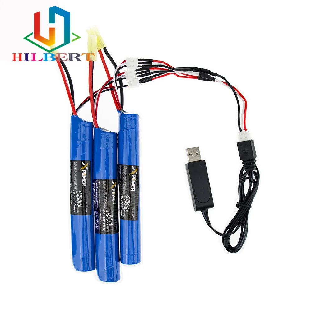 

Gun battery 2 or 3pcs and charger with cable 7.4V 1500MAH 30C AKKU Mini Airsoft toys Gun Battery model parts