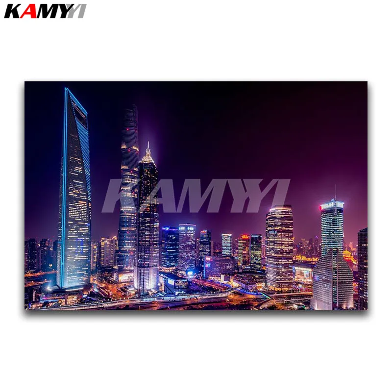 

Full Square Diamond embroidery Cross stitch scenery Full Round Diamond painting Night city DIY 3D Diamond mosaic color