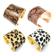Дикие панк Леопардовый принт конский волос кожаные широкие манжеты браслеты массивные украшения