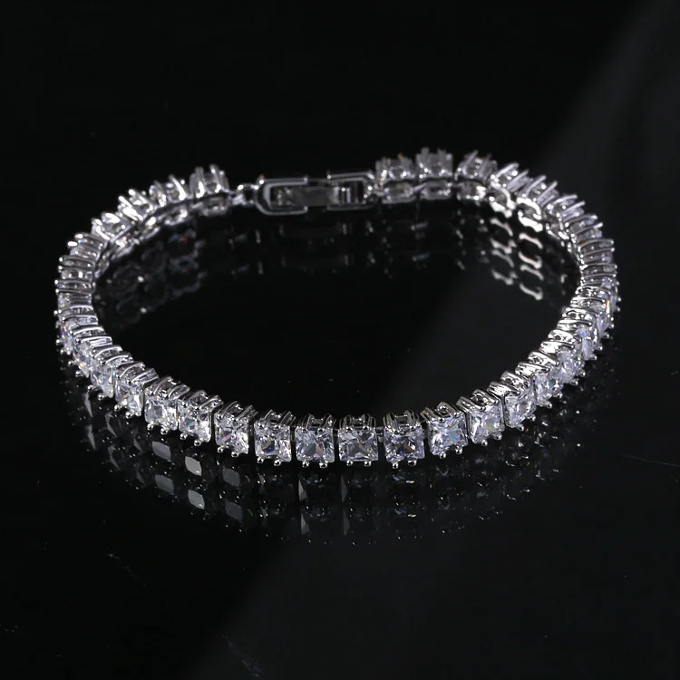 

XOWSHINE Charming Square Bracelet for Women AAA Cubic Zirconia Copper Bangles White 1 Wistband Wedding Jewelry