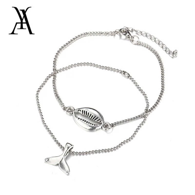 

Bohemian Ocean Beach Sea Shell Dolphin Tail Ankle Bracelet Multi Layered Anklets for Women Foot Leg Bracelet Beach Jewelry