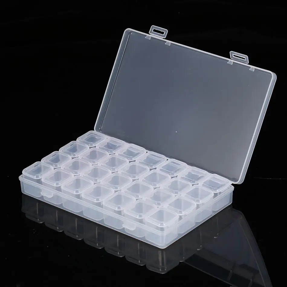 

Hot Selling 28 Slots Plastic Storage Box Case Transparent Rectangle Organizer Beads Earring Rings Jewelry Container New Arrival