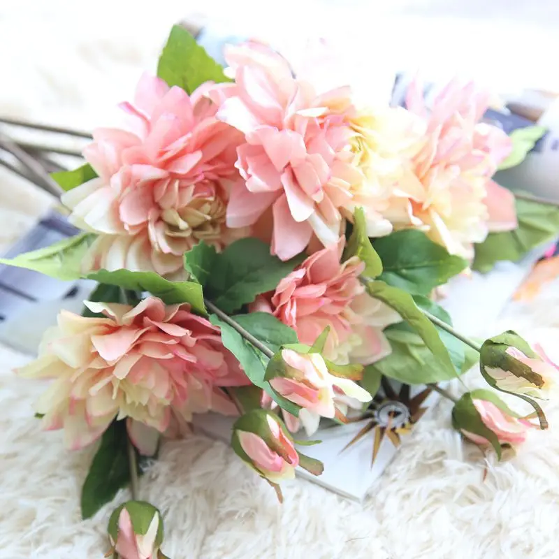 6 Bouquets Silk Dahlias Wedding Bouquet For Wedding Home Party Diy