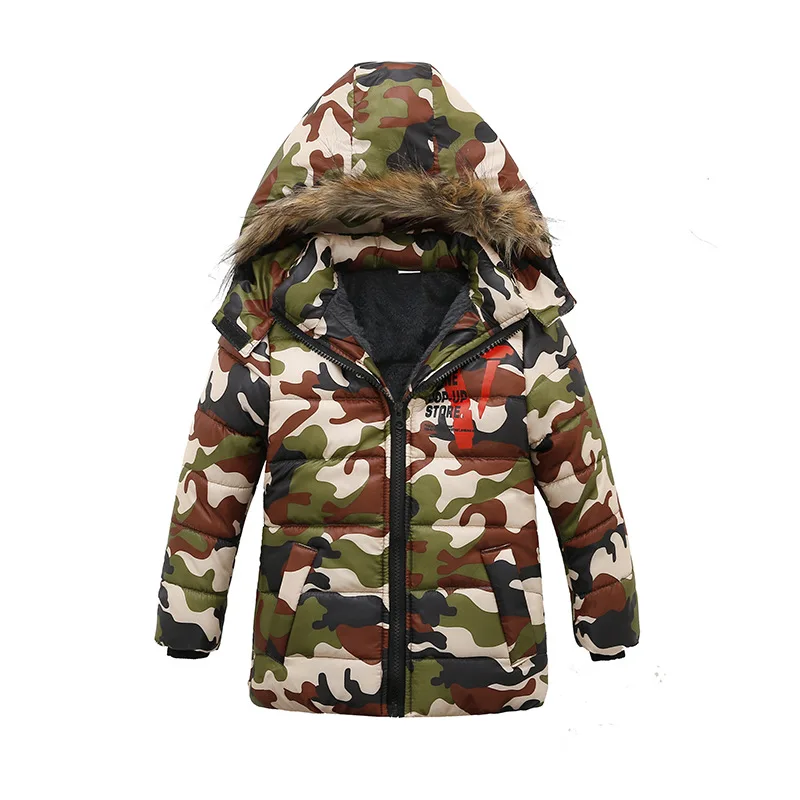 Boys Camouflage Jackets Baby Hooded Warm Outerwear Children Winter