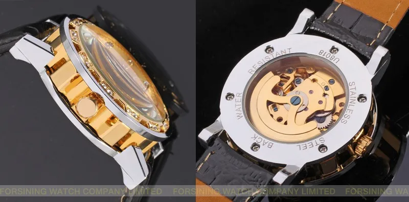 Forsining автоматический мужской золотой цвет с камнями скелет. наручные часы черного цвета высокого качества FSG8012M3T1