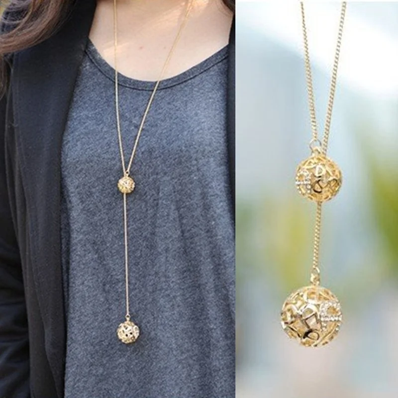 

Fashion Classic Hollow Balls Pendant Necklace Long Chain Necklaces