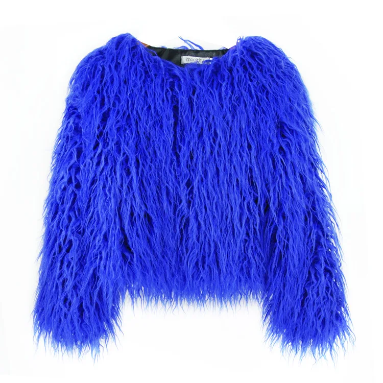Fall winter royal blue shaggy furry flyffy faux fur jacket coat for