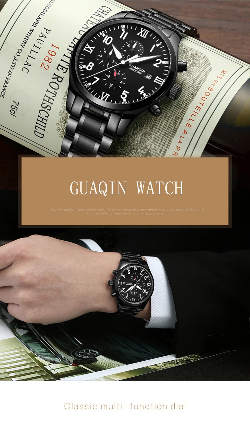Новинка GUANQIN часы для мужчин автоматические часы для мужчин деловые механические мужские часы лучший бренд класса люкс водонепроницаемые relogio masculino