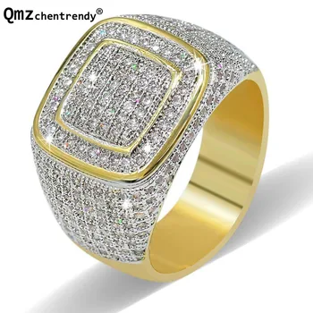 

Mens Gold Finger Ring Fashion Cubic Zirconia Fully Iced Out Band Mirco Pave Hip hop CZ Bling Finger Rings