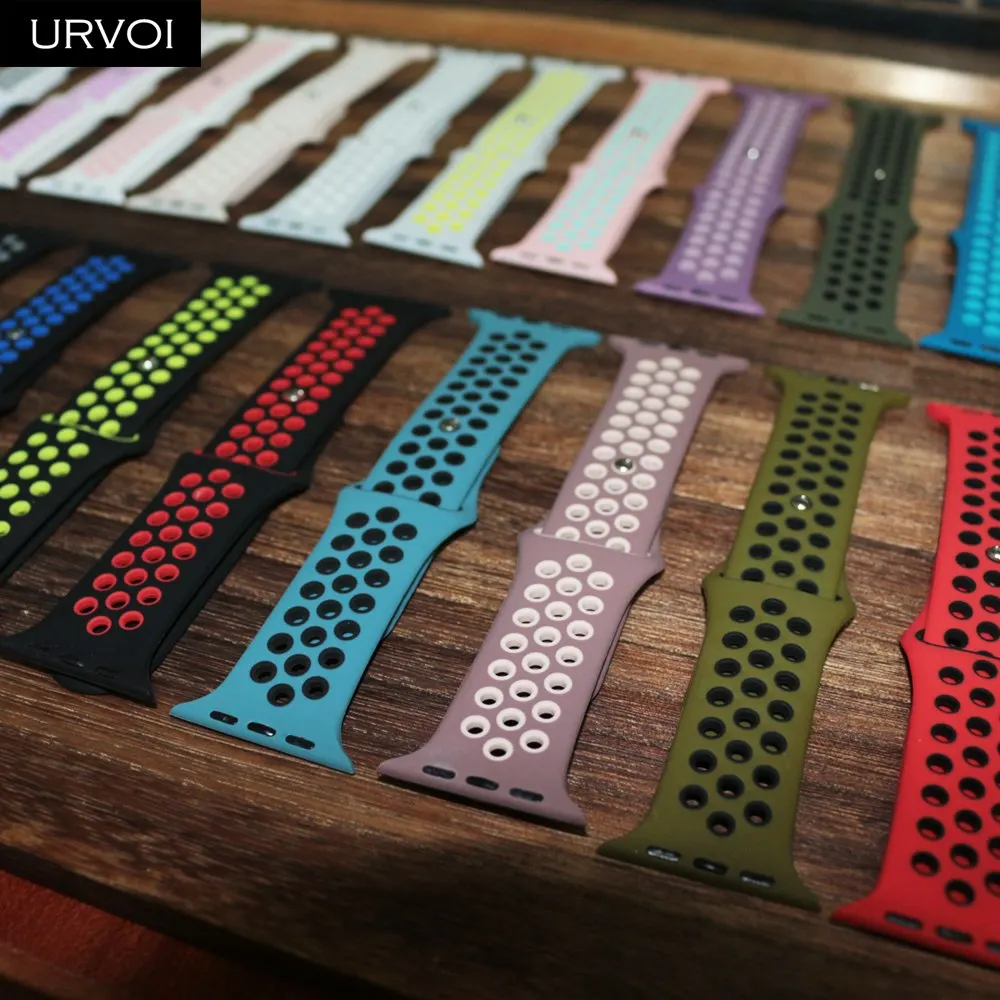Спортивный ремешок URVOI для Apple Watch силиконовый iwatch дышащие новые цвета 38/40 42/44 мм 5 4