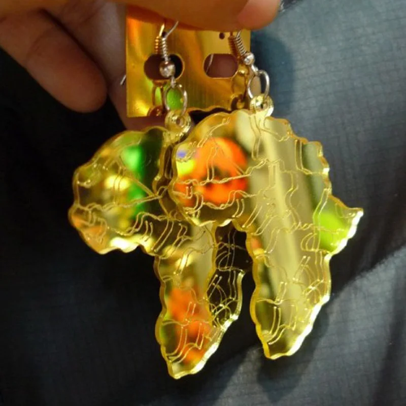

Trendy Jewelry Hip Hop Club Accessories Gold Acrylic Africa Map Earrings For Women