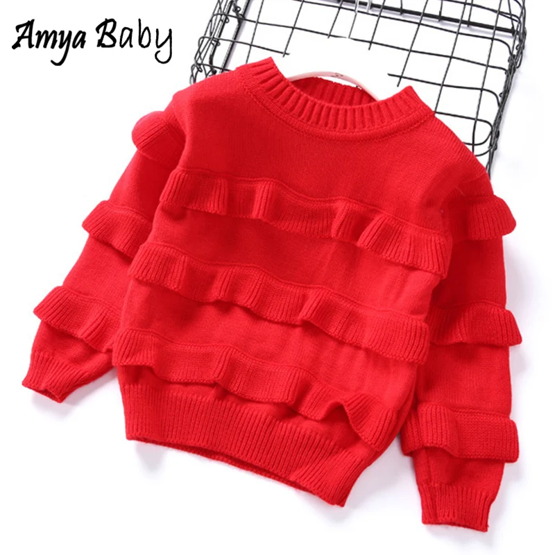 AmyaBaby Girls Sweaters Ruffles Red Toddler Girl Sweater Fashion 2019