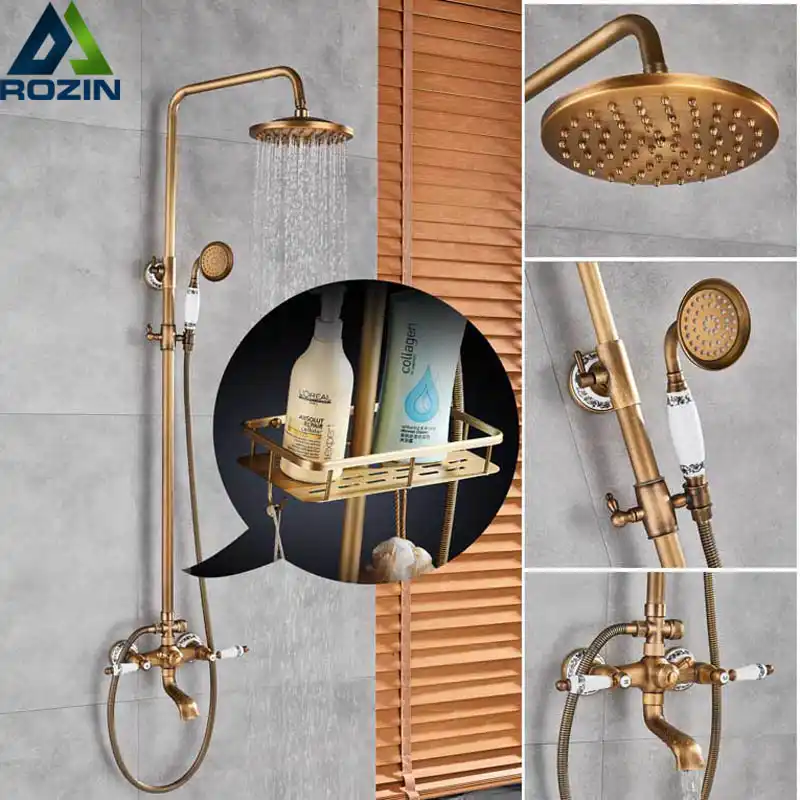 Antique Br Shower Faucet Set Mixer Tap Rainfall 8 Antique Br Shower Faucet Set Mixer Tap Rainfall 8