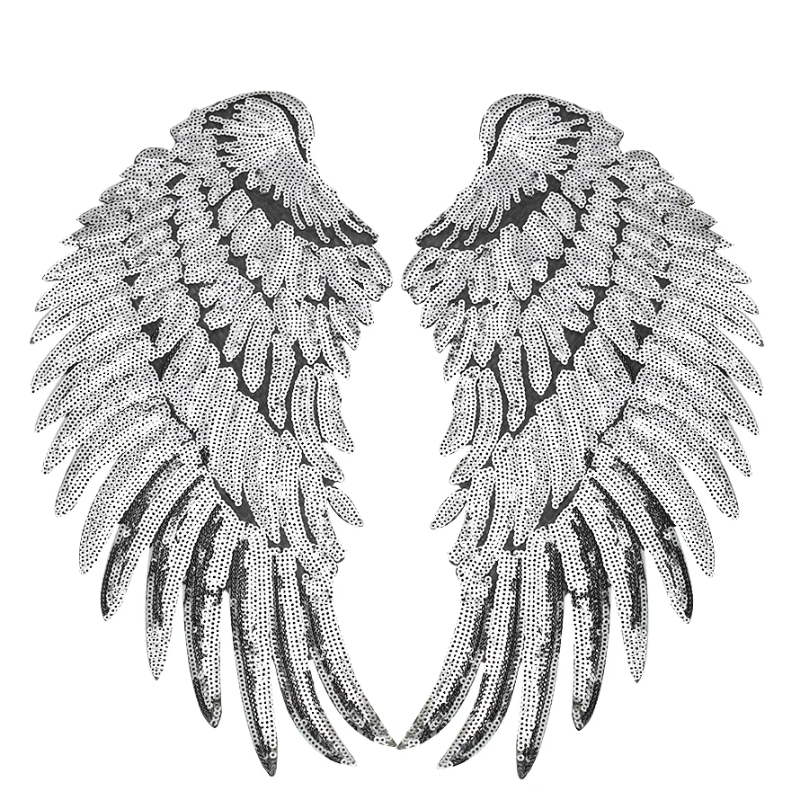 

1 pair sequin punk wings embroidery patches for clothing iron on patch appliques for jeans thermo-adhesive sew patch for bag DIY