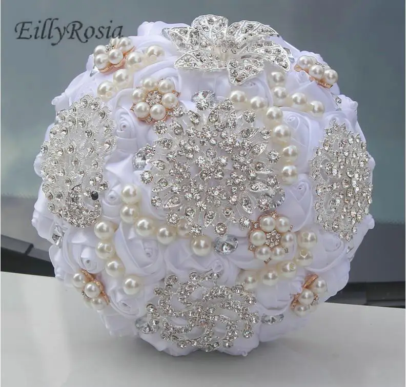 Розовые кристаллы невесты Свадебный букет из бисера украшения стразами Свадебные цветы ручной работы атласные розы Искусственный