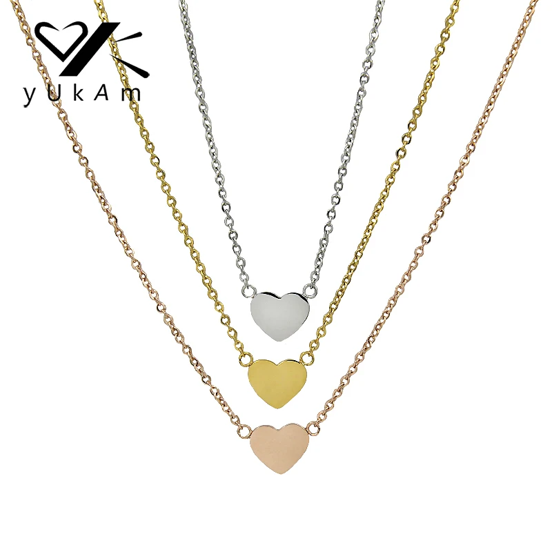 

YUKAM Jewelry Silver Gold Tiny Dainty Love Heart Pendants Necklaces for Women Stainless Steel Small Heart Chain Choker Necklaces