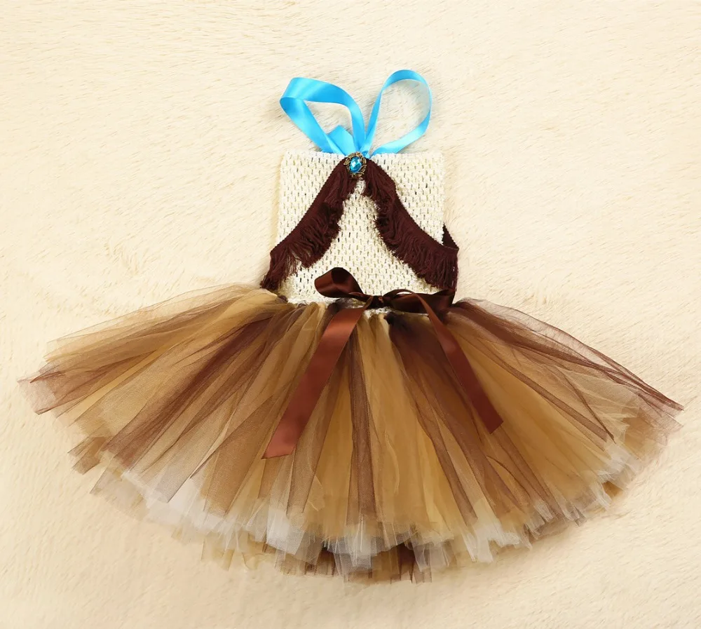 Princess Girl Tassel Tutu Dress Ball Gown for Kids Halloween Cosplay Fluffy Dress Baby Pocahontas Birthday Party Dresses Costume (5)