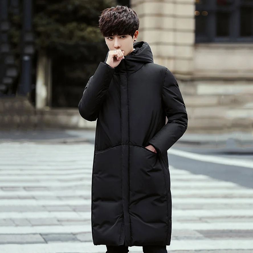 

Men Hot Sale Down Jacket Long Warm Parka Trend Korean Slim Coat 2018 New Thicken Winter Large Size Hooded Outerwear Male Xy543
