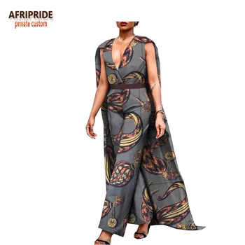 

2018 spring casual jumpsuit for women african print AFRIPRIDE sleeveless ankle length cotton jumpsuit with long cloak A1829004