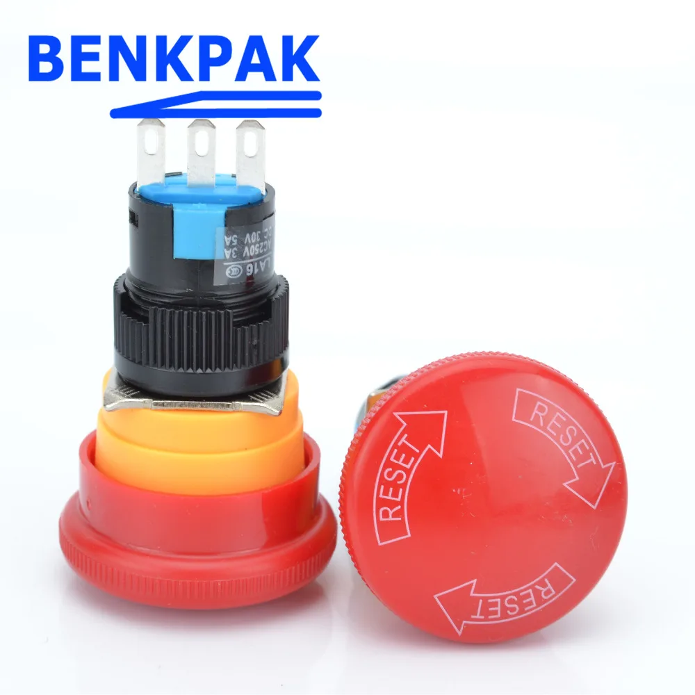 

Waterproof 16mm Mushroom emergency stop e-stop switch 3 pins NO+NC Weather Pack push button switch