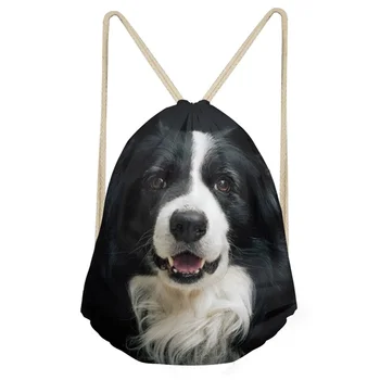 

FORUDESIGNS Cute 3D Dog Border Collie Print Mini Backpack Women Drawstring Bag School Bags for Teenage Girl Cinch Sack Sac A Dos