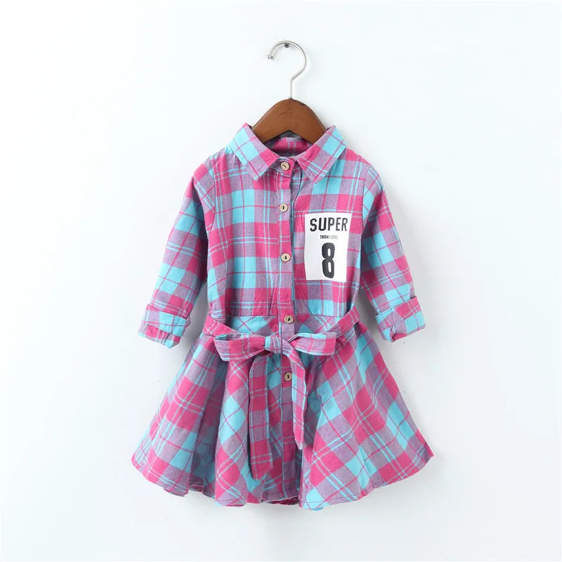 

Children's Clothes Girl Digital Lattices Shirt Long Sleeved Dress Baby Long Dresses Summer Dress Casual Wear Clothes