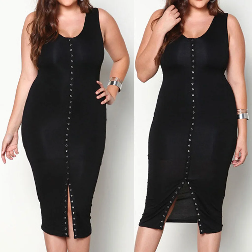 

Dress Women's Fashion nature Sleeve Casual Fashion Sexy Womens Plus size Sleeveless Split Solid O-Neck Bodycon Dress XL-3XL sale
