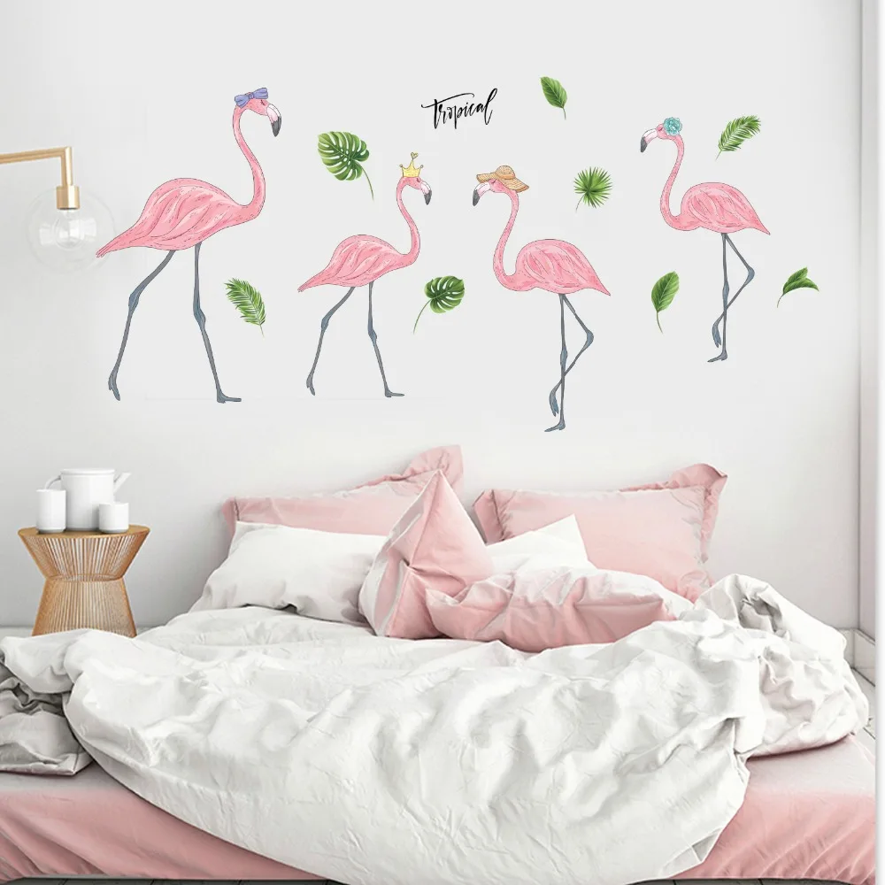 Little Pink Flamingo Birds Wall Stickers House Home Decor