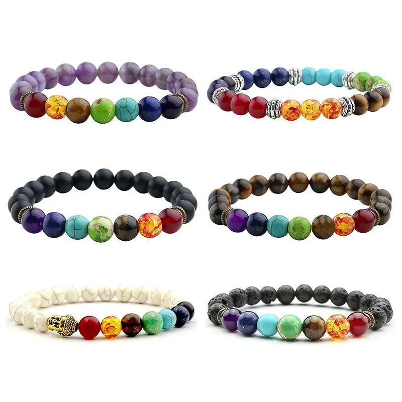 

Beads Lion Bracelet For Men Black Lava Natural Stone Yoga 7 Chakra Hologram Bracelet For Men Women